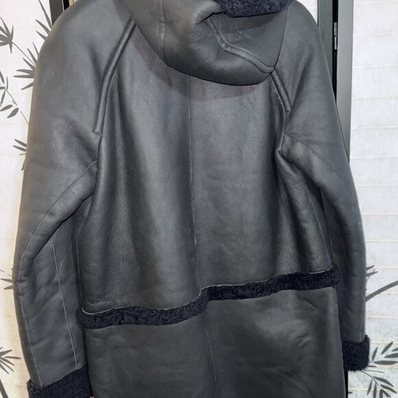 Size:6💕 Coach Genuine Black Shearling Two Side with Hoodie Tall Jacket Coat - Picture 10 of 16